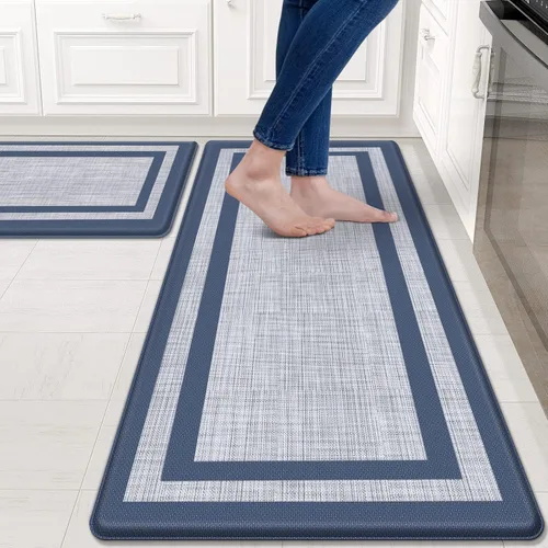 Mattitude Juego de 2 tapetes de cocina, acolchados antifatiga antideslizantes, ergonómicos, cómodos para cocina, suelo, oficina, fregadero, azul