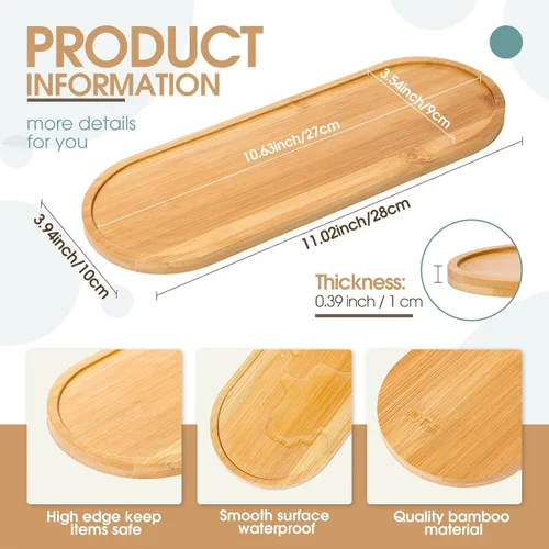 Miniatura 2 de Chengu 3 bandejas de bambú para baño, bandeja pequeña de madera para servir para baño, mostrador de alimentos, aperitivos, té, postre, cocina