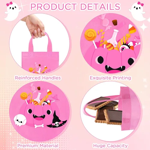 Miniatura 3 de Toulite 24 bolsas no tejidas de Halloween con asa a granel, bolsas reutilizables de regalo de vacaciones, fantasma, calabaza, araña, golosinas