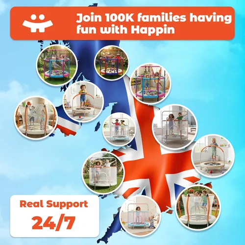 Miniatura 6 de Happin® - Cama elástica de 55 pulgadas para niños con cerca de seguridad, trampolín interior y exterior para niños pequeños, diseño ultra seguro