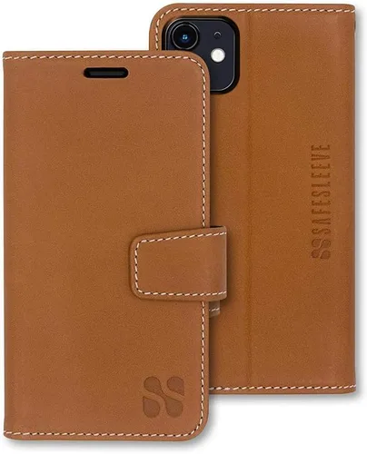 Miniatura 82 de SafeSleeve Funda de piel tipo cartera desmontable para iPhone 14 con bloqueador EMF para teléfono celular con 3 tarjeteros y soporte ajustable