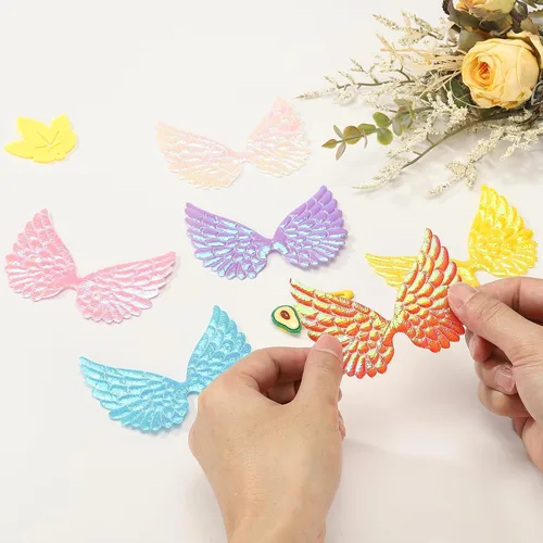 Miniatura 5 de PATIKIL 12 alas de ángel para manualidades, pequeñas alas de ángel con purpurina, 6 colores, alas de ángel para coser, parches para mochilas