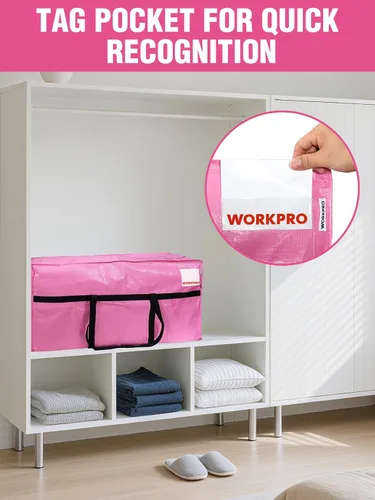 Miniatura 5 de WORKPRO 1 Pack Bolsa de Transporte Extra Grande de 66 Galones con Cremalleras, Asas de Transporte, Resistente, Impermeable, Maletas