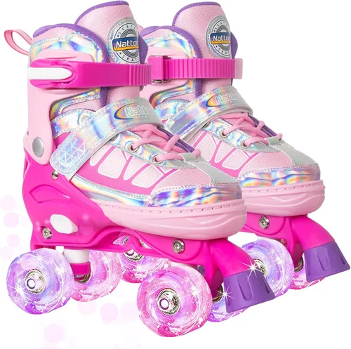 Miniatura 14 de Nattork Patines de ruedas para niños y niñas, 4 tamaños ajustables con ruedas iluminadas para niños principiantes para interiores y exteriores Azul