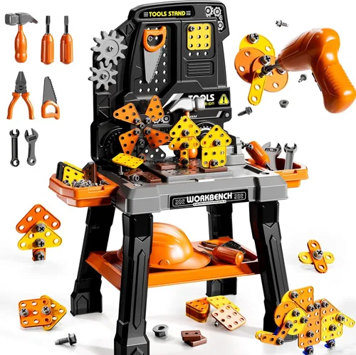 Juego de Juguetes de Herramientas para Niños con Sonido de Taladro Electrónico para Edades 3, 4, 5, 6, 7, 8, Juguetes de Mesa de Trabajo para Niños