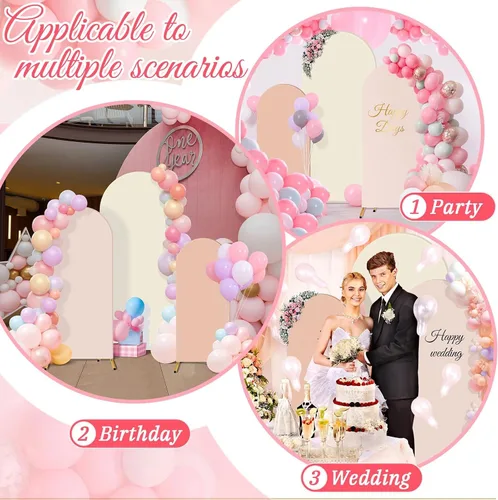 Miniatura 5 de Buryeah Juego de 3 fundas elásticas para arco de boda de 6 pies, 5 pies, 4 pies, de elastano, ajustadas, de 2 caras, elásticas para decoración