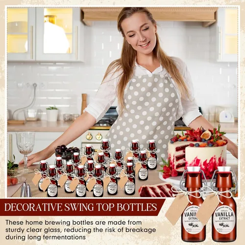 Miniatura 6 de Vesici Juego de 8 botellas de vidrio con tapa oscilante ámbar, botellas de extracto de vainilla casero, frascos de extracto de vainilla