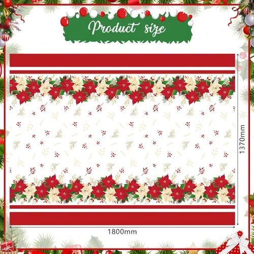 Miniatura 2 de Juego de manteles de plástico de 3 piezas, patrón de flor de pascua, rojo, rectangular y ovalado, desechable, resistente a las manchas