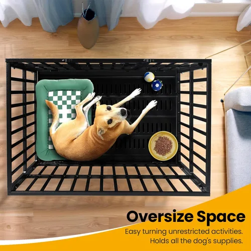 Miniatura 6 de Oranland Jaula para perros indestructible de 38 pulgadas, placa base reforzada mejorada para perros grandes, perrera XL para perros de alta