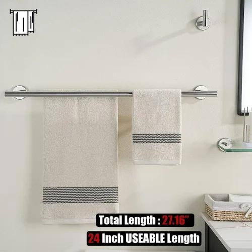 Miniatura 3 de JQK Barra Doble para Toallas de 27 Pulgadas, Acero Cepillado Longitud Útil 24 Pulgadas 304 Acero Inoxidable Grueso 0.8mm Soporte para Toallas