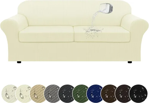 Miniatura 14 de Funda impermeable para silla con brazos, juego de 2 piezas, funda a rayas para 1 sofá separado con cojín en T, fundas de sillón de tela