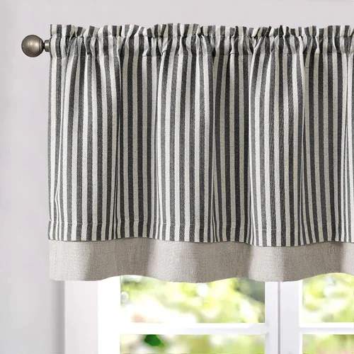Miniatura 20 de jinchan Cenefa de Lino a Rayas para Ventanas de 16 Pulgadas Cortinas Opacas para Ventana Pequeña Estilo Granja Cenefa de Doble Capa para Sala