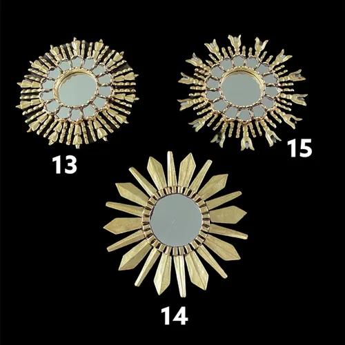 Miniatura 6 de Espejo peruano decorativo dorado, 12.0 in, Sunburst/Starburst, anticuado, espejo montado en la pared para sala de estar, hecho a mano arte de pared