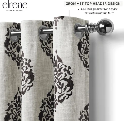 Miniatura 2 de Elrene Home Fashions Navara Medallion Cortina Oscurecedora de Habitación, Panel Único, 52 x 84 pulgadas (1 Panel), Negro