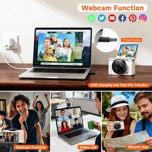 Miniatura 8 de Cámara digital 4K para fotografía, cámara de video de enfoque automático de 64 MP para YouTube con pantalla abatible de 180 de 3 pulgadas, cámara
