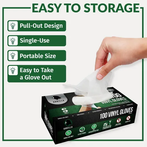Miniatura 4 de GORILLA SUPPLY Disposable Heavy Duty Vinyl Gloves Latex & Powder Free, BPA Free Food Safe, 100, 300, 1000, S, M, L, XL