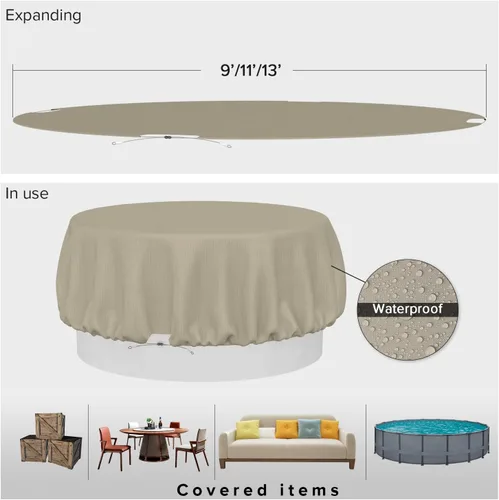 Miniatura 4 de Fundas para muebles de patio, impermeables, resistentes a los rayos UV, resistentes a los rayos UV, para exteriores, mesa redonda y rectangular