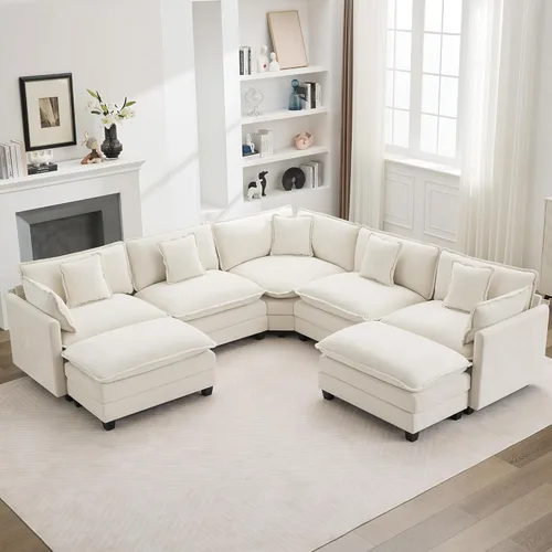 Miniatura 79 de Otomán de Sofá Moderno de Chenille Nube de 35'', Otomán Rectangular para Sofá Seccional Modular, Beige