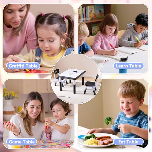Miniatura 6 de Set de mesa y sillas para niños GTOLV (2 sillas), juego de mesa y silla ajustable en altura para niños de 3 a 8 años con escritorio con grafitis