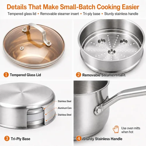 Miniatura 6 de WANGYUANJI Cacerola de acero inoxidable de 2.5 cuartos de galón con cesta de vapor, olla de vapor multiusos 2 en 1 para cocinar, verduras y pastas
