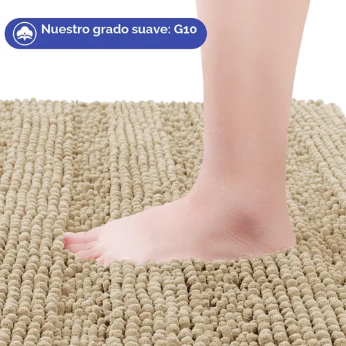 Miniatura 3 de ACCUMTEK - Juego de alfombras de baño a rayas beige de 3 piezas, ultrasuaves, antideslizantes de chenilla, alfombras de baño mullidas y absorbentes