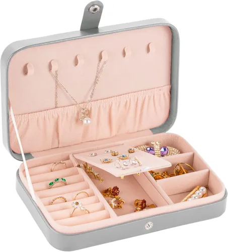 Smileshe Joyero para mujeres y niñas, estuche organizador de viaje pequeño de piel sintética, cajas de almacenamiento portátil para anillos, aretes,