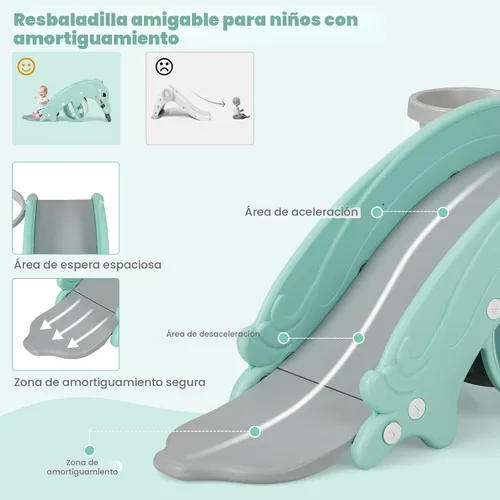 Miniatura 5 de Costzon - Juego de tobogán para niños pequeños de 5 en 1, juguete con columpio, tobogán para niños con taburete desmontable, aro de baloncesto
