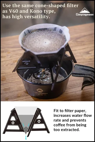 Miniatura 5 de CAMPINGMOON - Gotero de café plegable para acampar al aire libre, acero inoxidable 304 COF-01 (negro)