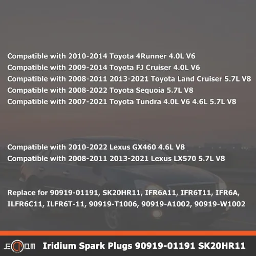 Miniatura 4 de Bujías de iridio SK20HR11 90919-01191, 6 unidades compatibles con Toyota 4Runner FJ Cruiser Land Cruiser Sequoia Tacoma Tundra Lexus GX460 LX570