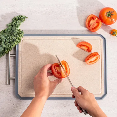 Miniatura 5 de Tabla de cortar de doble cara, tablas de cortar de titanio para cocina, titanio puro y paja de trigo, fácil de limpiar, tabla de cortar de gran