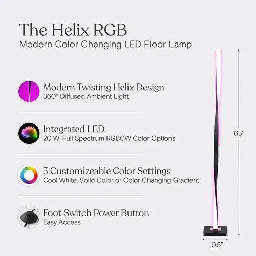 Miniatura 3 de Brightech Helix - Lámpara de pie LED moderna que cambia de color, lámpara de pie de 48 pulgadas de alto con gradiente de color RGB y poste