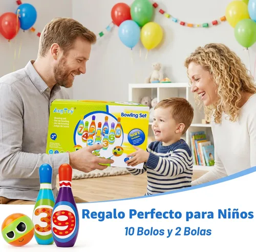 Miniatura 7 de Juego de bolos para niños AugToy 2-5 años, juego de bolos de interior suave para niños de 1, 2, 3, 4 años, niños y niñas, 10 pines de bolos