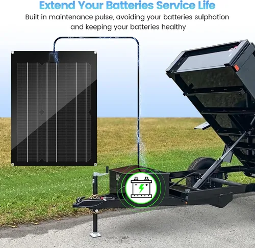 Miniatura 2 de Cargador de Batería Solar y Mantenedor, Kit de Panel Solar Zuomeng de 15W para Remolque de Volcado con Pulso de Mantenimiento Integrado