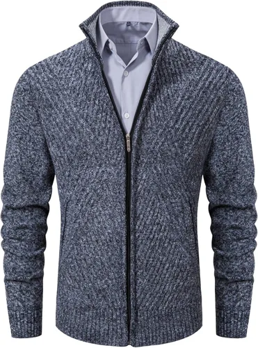 Miniatura 17 de VtuAOL Suéteres tipo cárdigan para hombre, con cremallera completa, cuello alto, cárdigan de punto casual con bolsillos