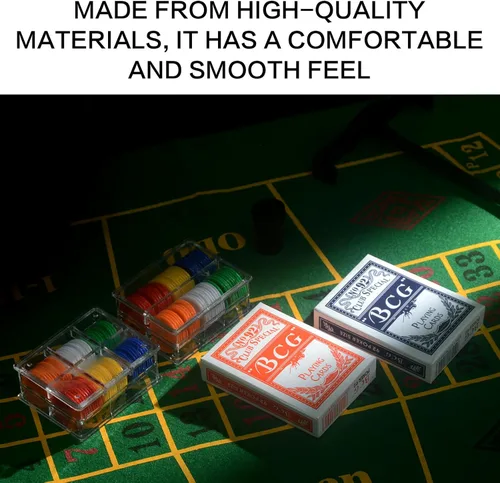 Miniatura 4 de Juego de ruleta con 120 fichas, 2 pares de póker, tapete de mesa de doble filo, rueda de ruleta, rastrillo, bolas de ruleta para ruleta y Texas