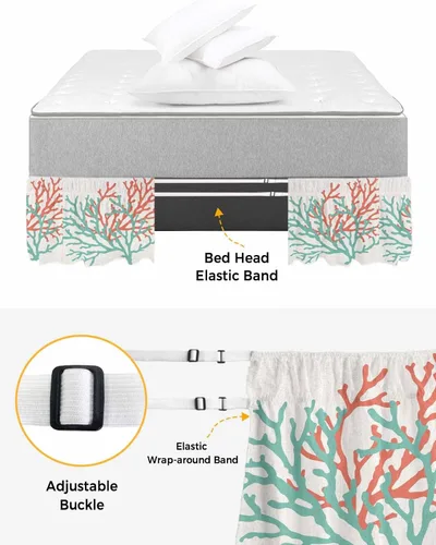 Miniatura 4 de Falda de cama color coral tamaño Queen de 16 pulgadas de caída, ajustable y elástica envolvente, plisada, con volantes de lujo para cama individual