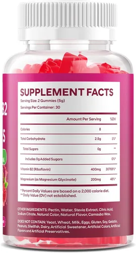 Miniatura 8 de Gomitas de vitamina B2 con riboflavina de 400 mg con magnesio para niños y adultos, gomitas B2 para apoyo del sistema nervioso y salud de la piel