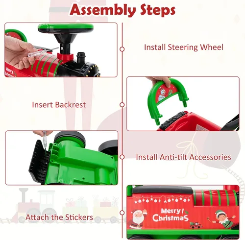 Miniatura 8 de Costzon Juguetes para montar, tren eléctrico de 6V con pistas, asiento con almacenamiento, luces intermitentes y música, respaldo, dispositivo Verde