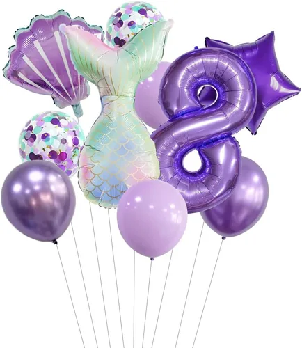 Miniatura 18 de 7 globos de sirena con números para fiesta de cumpleaños de 1, 2, 3, suministros de decoración de cola de sirena para niñas (número 0)