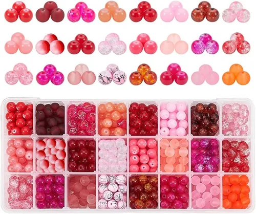 Miniatura 14 de PH PandaHall 670 cuentas de vidrio de 0.315 pulgadas para la fabricación de joyas, cuentas redondas de cristal de 24 estilos, cuentas de mármol Tono
