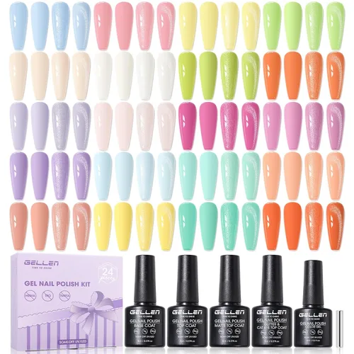 Miniatura 9 de GELLEN Juego de 24 esmaltes de uñas de gel, 20 colores de esmalte de gel UV, rojo, azul, verde, Hema TMPTA TPO 3 libre con capa base y capa superior