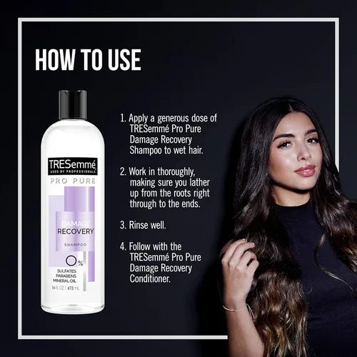 Miniatura 6 de TRESemmé Champú Pro Pure para recuperación de daños en el cabello dañado, sin sulfato, parabenos ni tintes, 16 onzas líquidas (paquete de 4)