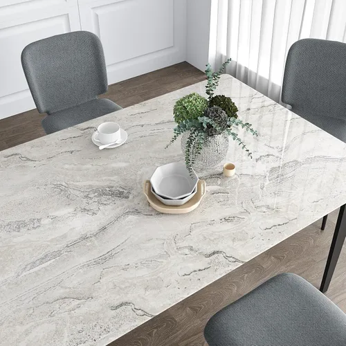 Miniatura 5 de VEELIKE Papel de contacto de mármol beige plateado brillante para encimeras de cocina, despegar y pegar, impermeable, 15.7 x 118 pulgadas, papel