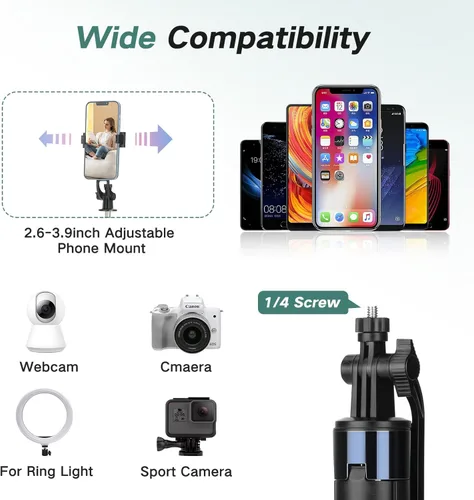 Miniatura 6 de Trípode selfie stick de 70 pulgadas para iPhone con control remoto, palo selfie extensible para iPhone, trípode portátil para teléfono de viaje