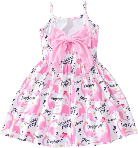 Miniatura 14 de Vestido de verano para niños pequeños, con diseño de dinosaurio, sin espalda, con lazo, vestido de playa de cumpleaños