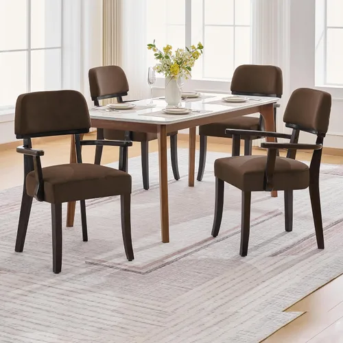 Miniatura 37 de adochr Sillas de comedor de terciopelo con brazos, sillas de comedor tapizadas con patas de madera dura y respaldo curvado abierto, sillas de cocina
