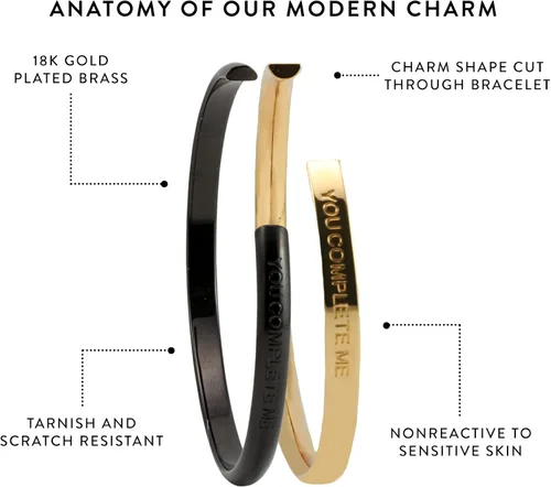 Miniatura 4 de Stella Valle HisHer Bracelet Gift Set - 18K Gold and Rhodium Cuffs with Engraved Mantra You Complete Me