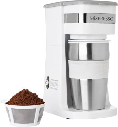 Miniatura 11 de Mixpresso Cafetera Personal de Una Sola Porción y Taza de Viaje de 14oz, Cafetera Pequeña de Goteo y Termo, Apagado Automático y Filtro Negro