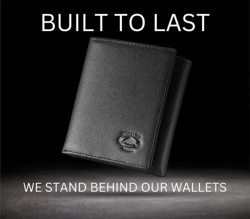 Miniatura 6 de Stealth Mode Cartera de cuero triple RFID para hombres con soporte de identificación abatible (negro)