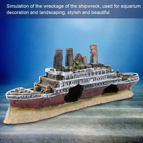 Miniatura 8 de Zerodis Decoración de naufragios de acuario, adorno de barco destrozado del Titanic Lost Wrecked Boat Ship Ornament Artificial Hide House Fish